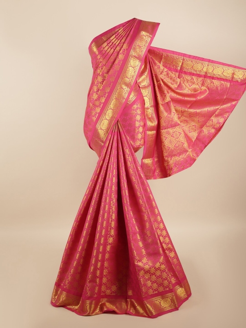 

Pothys Pink & Gold-Coloured Floral Zari Silk Blend Saree