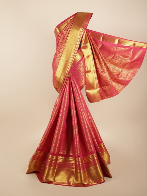 

Pothys Pink & Gold-Coloured Floral Zari Silk Blend Saree
