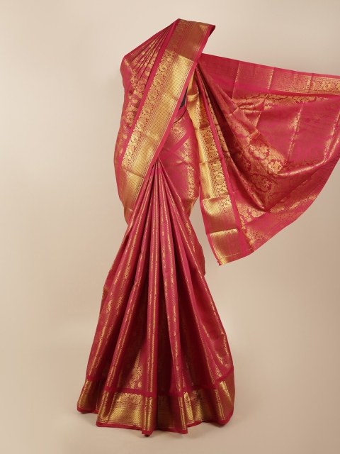 

Pothys Magenta & Gold-Coloured Floral Zari Silk Blend Saree
