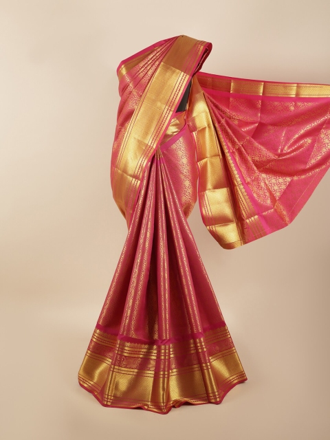 

Pothys Pink & Gold-Coloured Floral Zari Silk Blend Saree