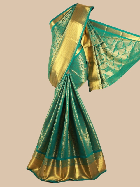 

Pothys Green & Gold-Coloured Floral Zari Silk Blend Saree