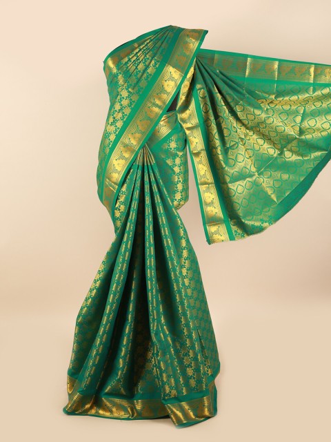 

Pothys Green & Gold-Coloured Floral Zari Silk Blend Saree