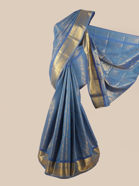 

Pothys Blue & Gold-Coloured Floral Zari Silk Blend Saree