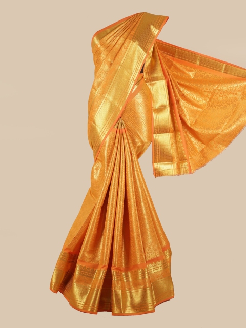

Pothys Orange & Gold-Coloured Floral Zari Silk Blend Saree