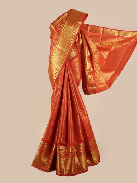 

Pothys Red & Gold-Coloured Floral Zari Silk Blend Saree