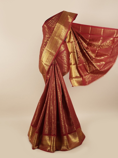 

Pothys Maroon & Gold-Coloured Floral Zari Silk Blend Saree