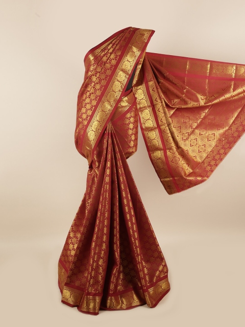 

Pothys Maroon & Gold-Coloured Floral Zari Silk Blend Saree