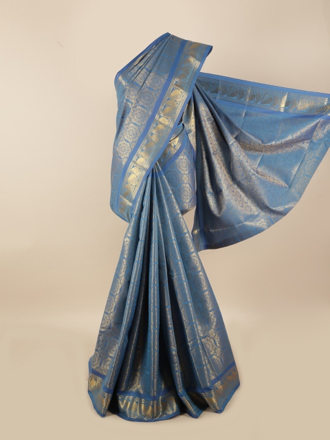 

Pothys Blue & Gold-Coloured Floral Zari Silk Blend Saree