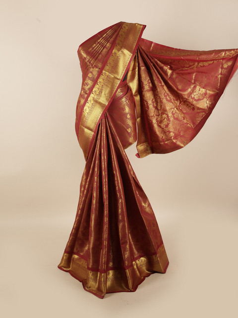 

Pothys Maroon & Gold-Coloured Floral Zari Silk Blend Saree