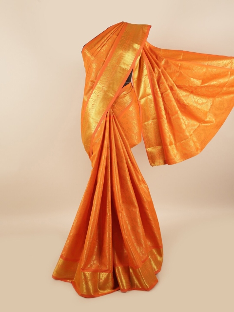 

Pothys Orange & Gold-Coloured Floral Zari Silk Blend Saree