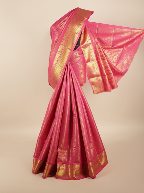 

Pothys Pink & Gold-Coloured Floral Zari Silk Blend Saree