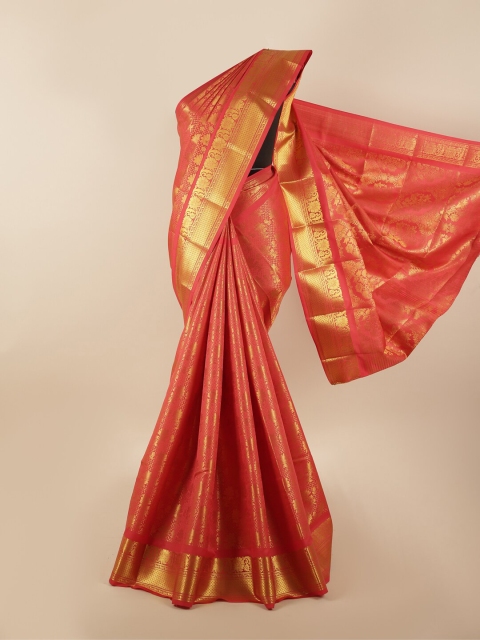 

Pothys Magenta & Gold-Coloured Floral Zari Silk Blend Saree