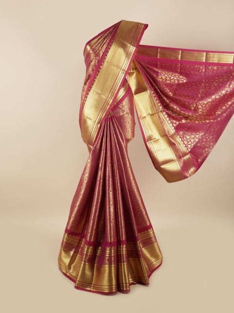 

Pothys Purple & Gold-Coloured Paisley Zari Silk Blend Saree
