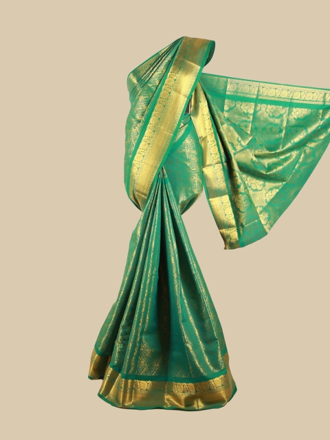 Pothys Green & Gold-Coloured Floral Zari Silk Blend Saree