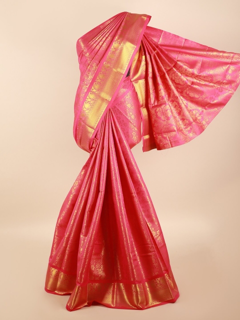 

Pothys Pink & Gold-Coloured Floral Zari Silk Blend Saree