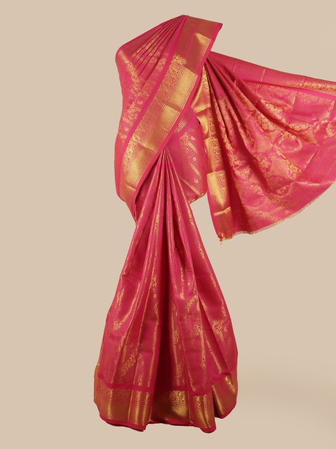 

Pothys Pink & Gold-Coloured Floral Zari Silk Blend Saree
