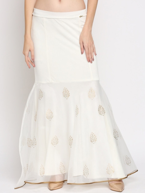

Ira Soleil Women White & Gold-Coloured Printed Maxi Length Peplum Skirt