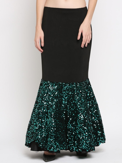 

Ira Soleil Women Black & Green Sequined Embellished Peplum Maxi Skirt
