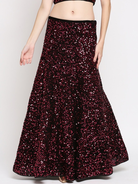 

Ira Soleil Women Pink & Black Embellished Flared Maxi Skirt