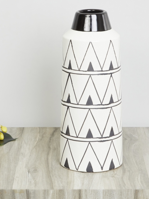 

Home Centre White Tribal Printed Zig-Zag Decal Vase