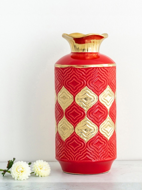 

Home Centre Red & Gold-Toned Baroque Patterned Ceramic Vase