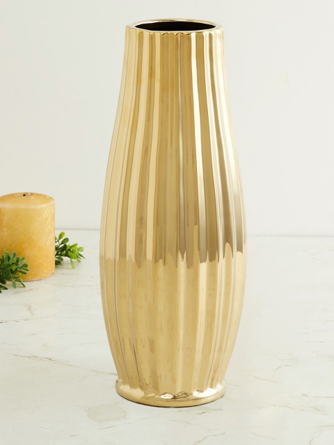 

Home Centre Gold-Toned Ceramic Vertical Striped Vase