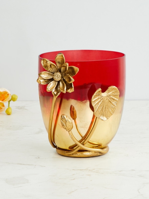 

Home Centre Gold-Toned & Red Textured Glass Vase