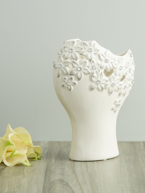 

Home Centre White & Silver-Toned Parker Floral Embellished Ceramic Vase