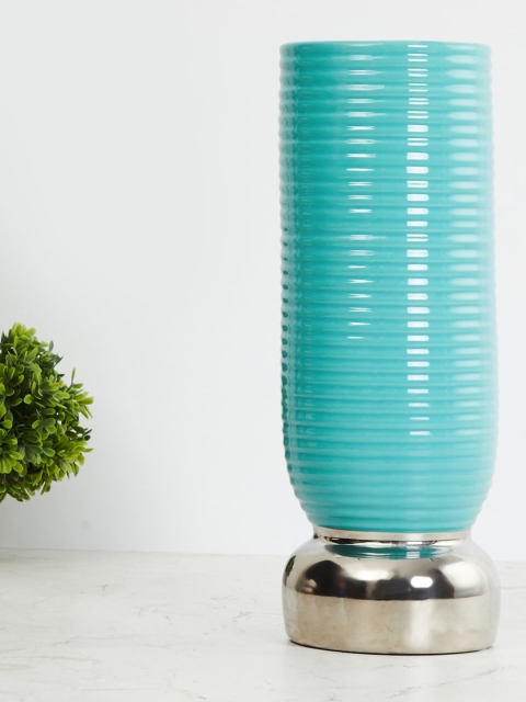 

Home Centre Turquoise Blue & Silver-Toned Textured Ceramic Vase