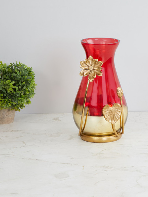 

Home Centre Red & Gold-Toned Colourblocked Glass Vase