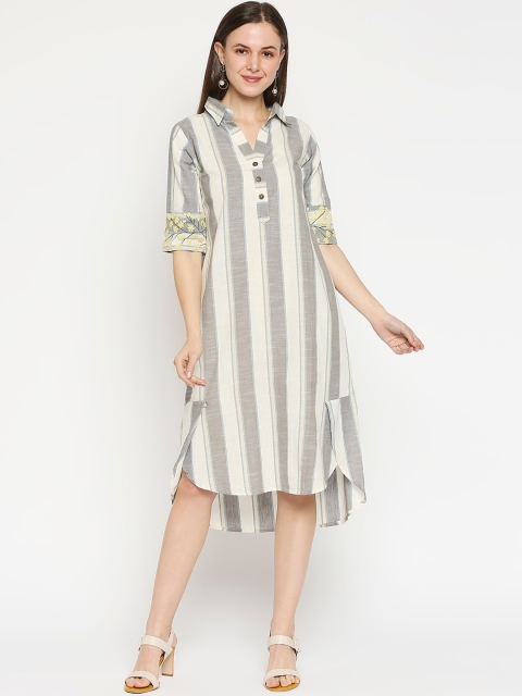 

Kuber Studio White & Grey Striped Shirt Midi Dress