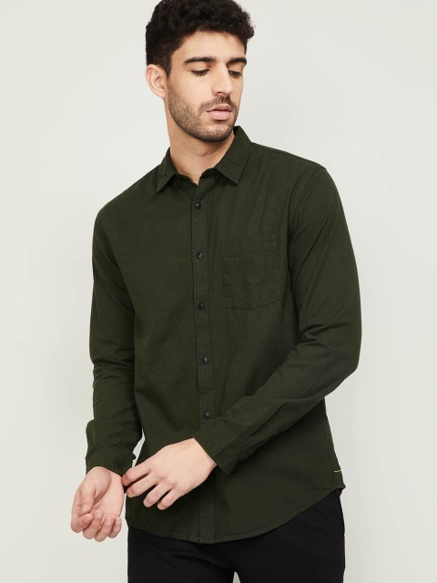 

Forca by Lifestyle Men Olive Green Opaque Cotton Casual Shirt