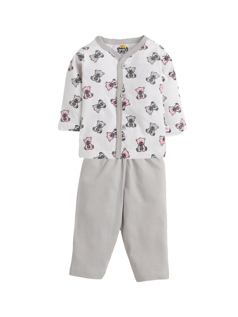 

AMUL Kandyfloss Kids Grey & Pink Conversational Printed Pure Cotton Night Suit