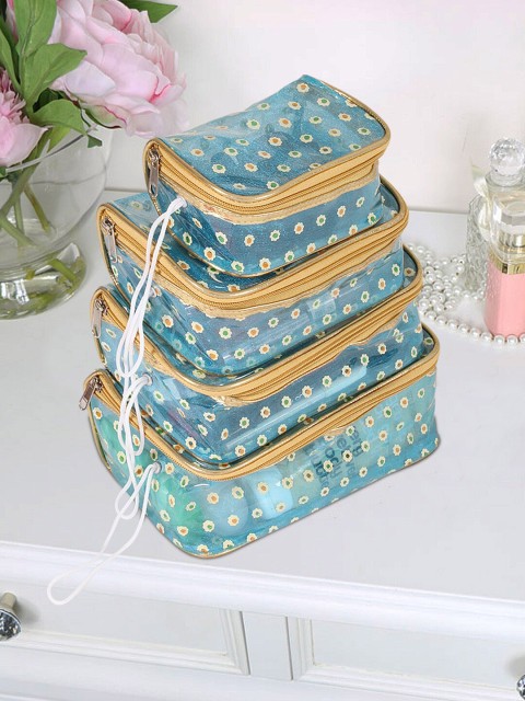 

prettykrafts Set Of 8 Blue & Beige Printed Makeup Organisers