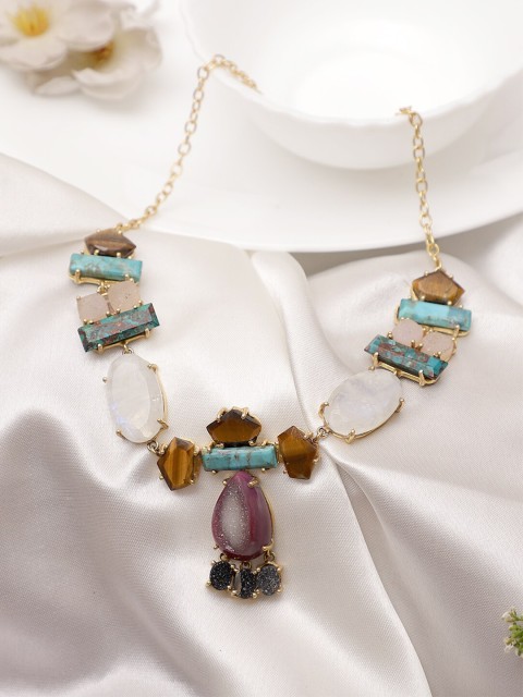 

XAGO Woman Gold-Toned & Blue Brass Gold-Plated Handcrafted Necklace