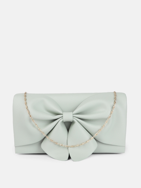 

DressBerry Green Solid Bow Detail Purse Clutch with Chain Strap