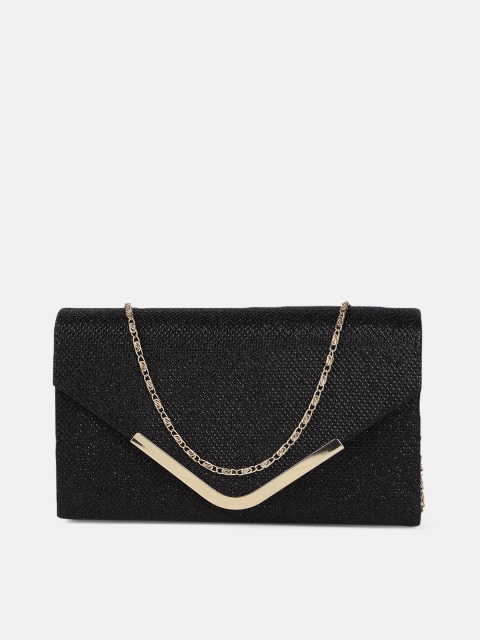 

DressBerry Black Textured Envelope Clutch with Chain Strap