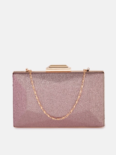 

DressBerry Rose Gold Shimmer Embellished Box Clutch with Chain Strap