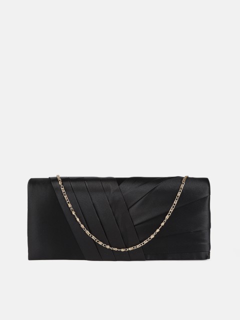 

DressBerry Black Solid Satin Finish Envelope Clutch with Chain Strap