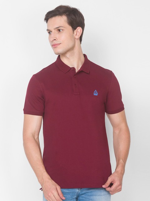 

SPYKAR Men Red Pure Cotton Polo Collar Solid Slim Fit T-shirt