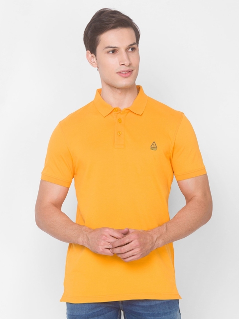 

SPYKAR Men Yellow Pure Cotton Polo Collar Solid Slim Fit T-shirt
