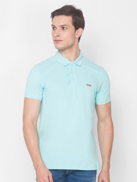 

SPYKAR Men Blue Pure Cotton Polo Collar Solid Slim Fit T-shirt