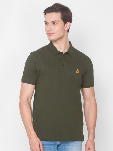 

SPYKAR Men Green Pure Cotton Polo Collar Solid Slim Fit T-shirt