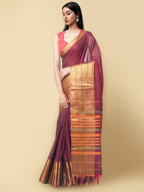 

Unnati Silks Maroon & Purple Woven Design Pure Cotton Narayan Peth Saree