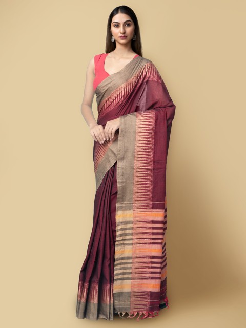 

Unnati Silks Maroon & Cream-Coloured Pure Cotton Narayan Peth Saree