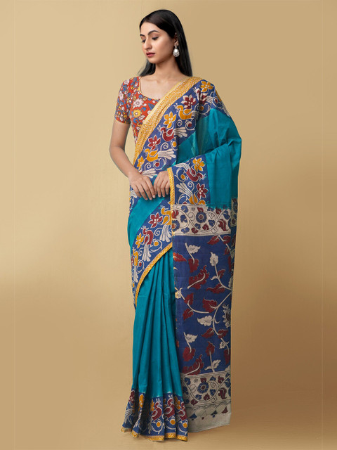 

Unnati Silks Green Kalamkari Pure Cotton Kanjeevaram Saree