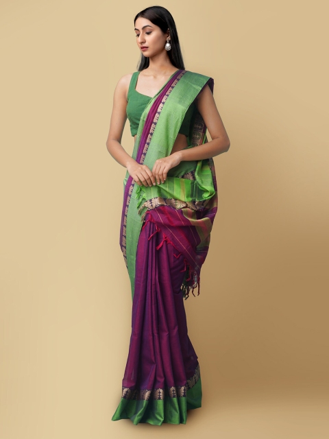 

Unnati Silks Burgundy & Green Pure Cotton Narayan Peth Saree