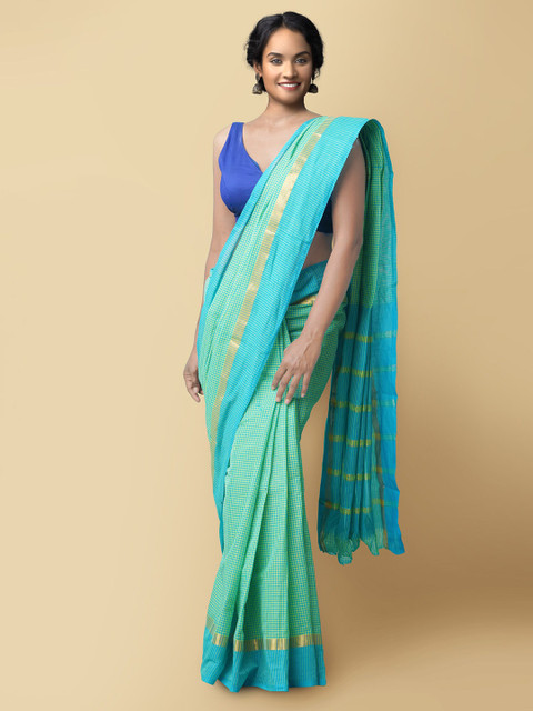 

Unnati Silks Women Blue & Green Pure Pavani Mangalagiri Cotton Sustainable Saree
