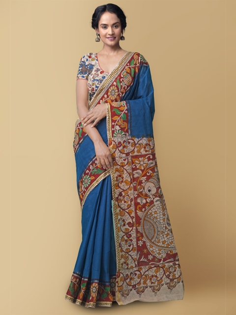 

Unnati Silks Blue & Red Kalamkari Pure Cotton Kanjeevaram Saree