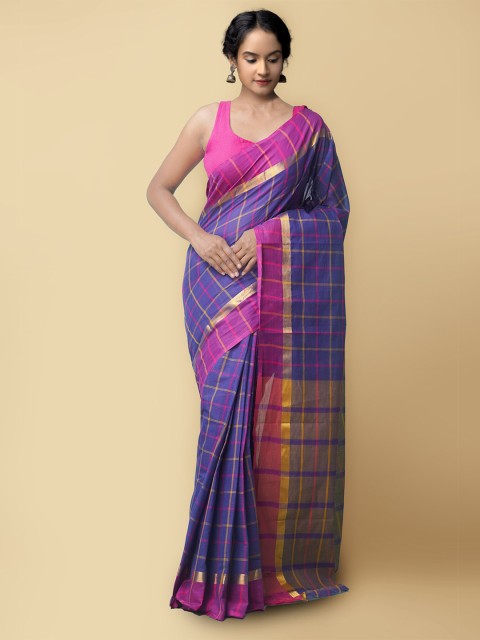 

Unnati Silks Blue & Pink Woven Design Pure Cotton Mangalagiri Saree